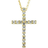 14K Gold Round Natural Diamond Petite Cross Necklace or Pendant – up to 1/5 CTW - Yellow Gold