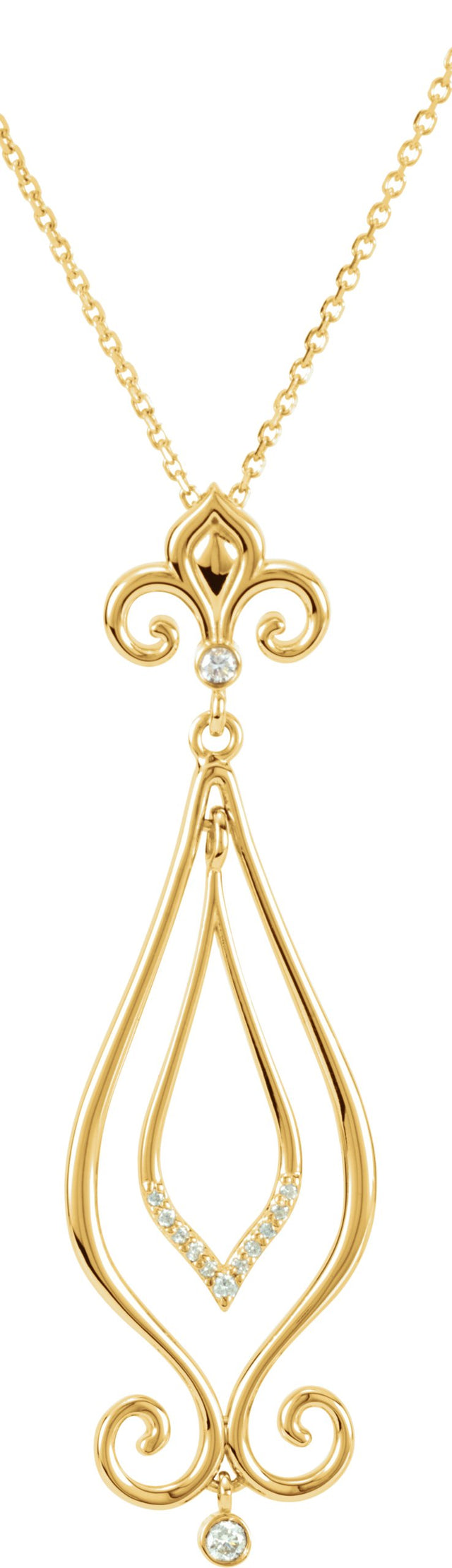 14K Gold Round Natural Diamond Fleur-de-lis Necklace or Pendant