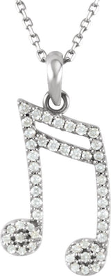 14K Gold Round Natural Diamond Double Sixteenth Note Necklace or Pendant - White Gold