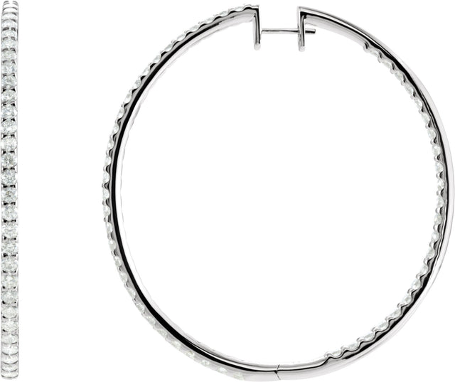 14K Gold Round Natural Diamond Inside-Outside Hoop Earrings III