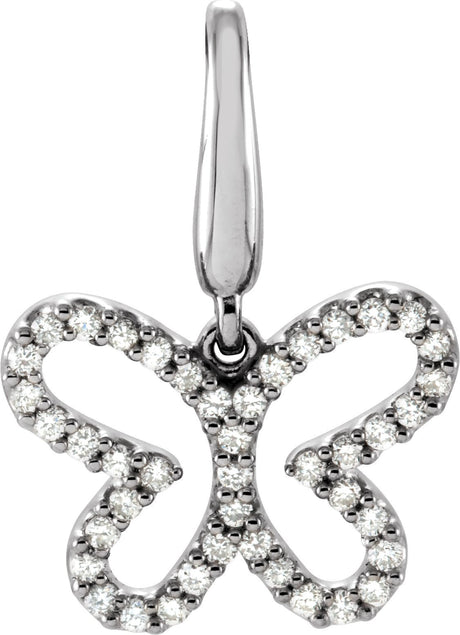 14K Gold Round Natural Diamond Butterfly Pendant