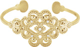 14K Gold Round Natural Diamond Accented Granulated Cuff Bracelet