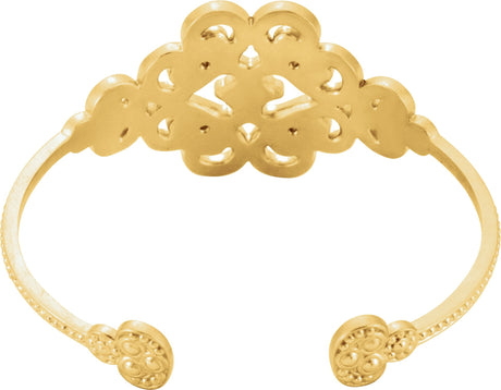 14K Gold Round Natural Diamond Accented Granulated Cuff Bracelet - view 2