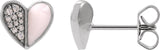 14K Gold Round Natural Diamond Heart Earrings – 1.2mm Stones - White Gold
