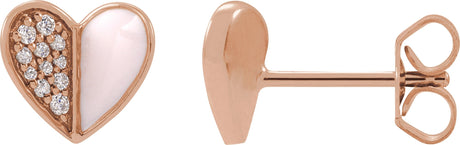 14K Gold Round Natural Diamond Heart Earrings – 1.2mm Stones - Rose Gold