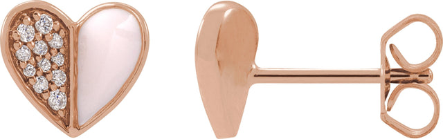 14K Gold Round Natural Diamond Heart Earrings – 1.2mm Stones - Rose Gold