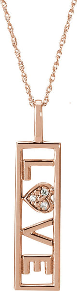 14K Gold Round Natural Diamond Accented Love Necklace - Rose Gold