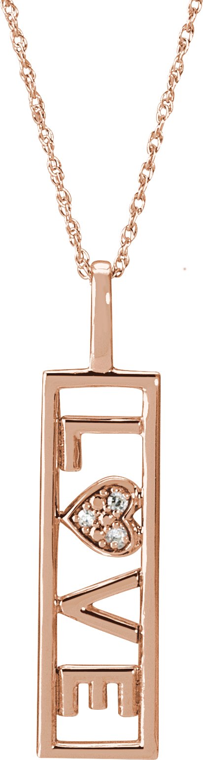 14K Gold Round Natural Diamond Accented Love Necklace - Rose Gold