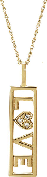 14K Gold Round Natural Diamond Accented Love Necklace - Yellow Gold