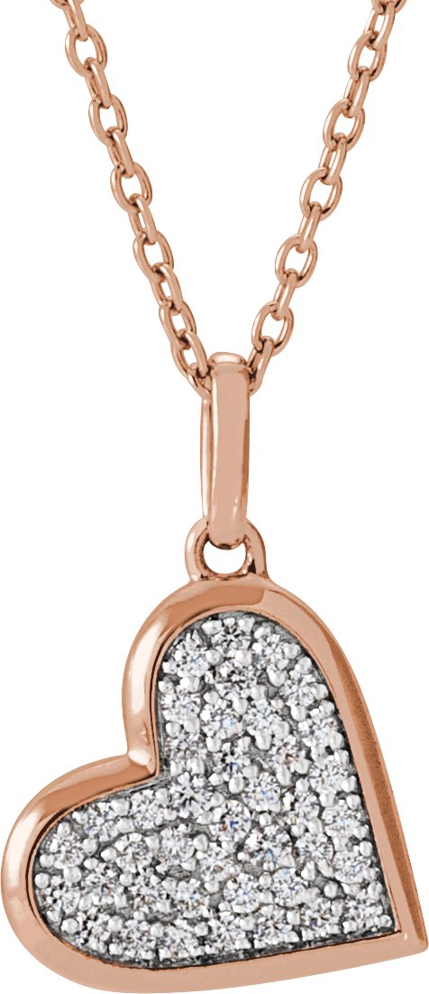 14K Gold Round Natural Diamond Pavé-Style Heart Necklace or Pendant - Rose Gold