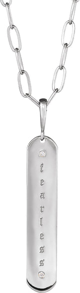 14K Gold Round Natural Diamond Engravable Accented Bar Necklace or Pendant - White Gold - view 3