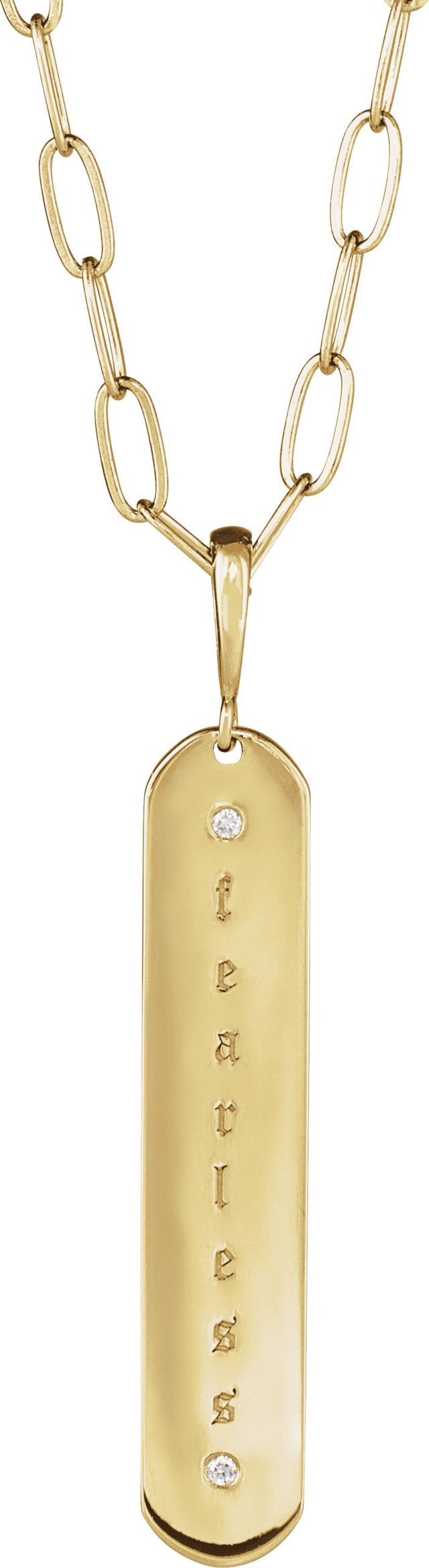 14K Gold Round Natural Diamond Engravable Accented Bar Necklace or Pendant - Yellow Gold - view 3