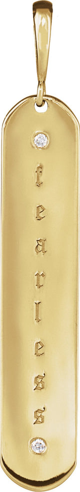 14K Gold Round Natural Diamond Engravable Accented Bar Necklace or Pendant - Yellow Gold - view 3