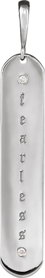Platinum Round Natural Diamond Engravable Accented Bar Necklace or Pendant - view 3