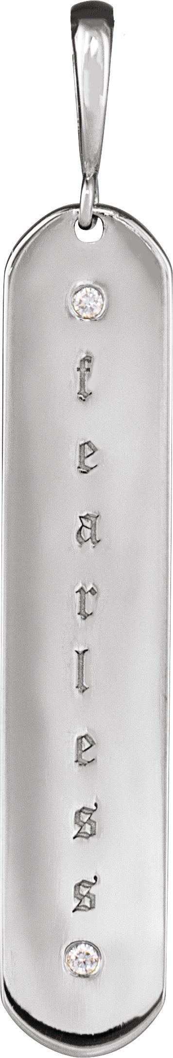 Platinum Round Natural Diamond Engravable Accented Bar Necklace or Pendant - view 3