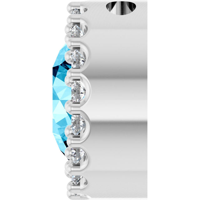 Platinum Round Natural Aquamarine Halo-Style Pendant - view 3