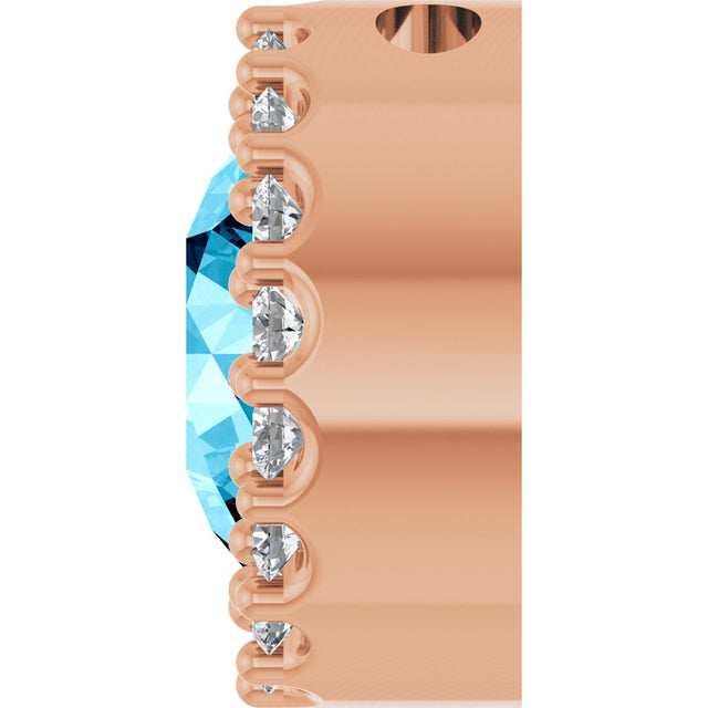 14K Gold Round Natural Aquamarine Halo-Style Pendant - Rose Gold - view 3