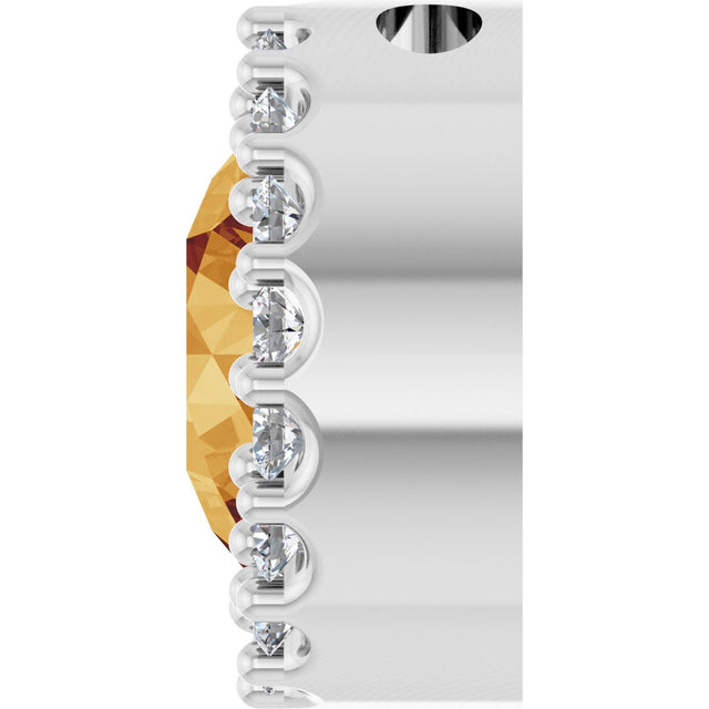14K Gold Round Natural Citrine Halo-Style Pendant - White Gold - view 3
