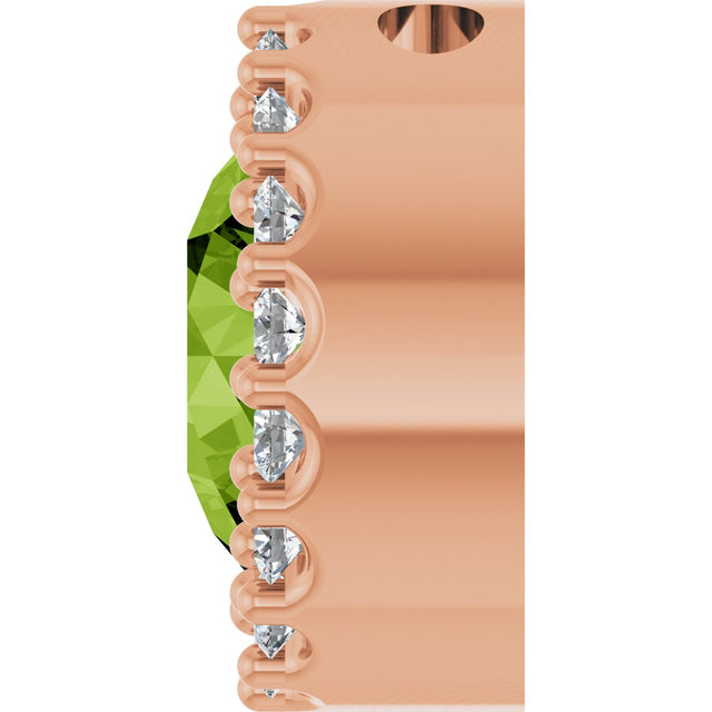 14K Gold Round Natural Peridot Halo-Style Pendant - Rose Gold - view 3