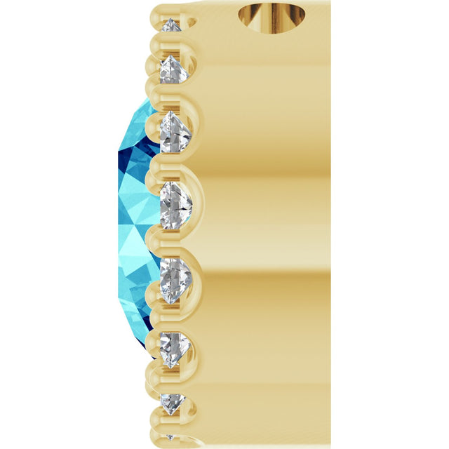 14K Gold Round Natural Blue Zircon Halo-Style Pendant - Yellow Gold - view 3