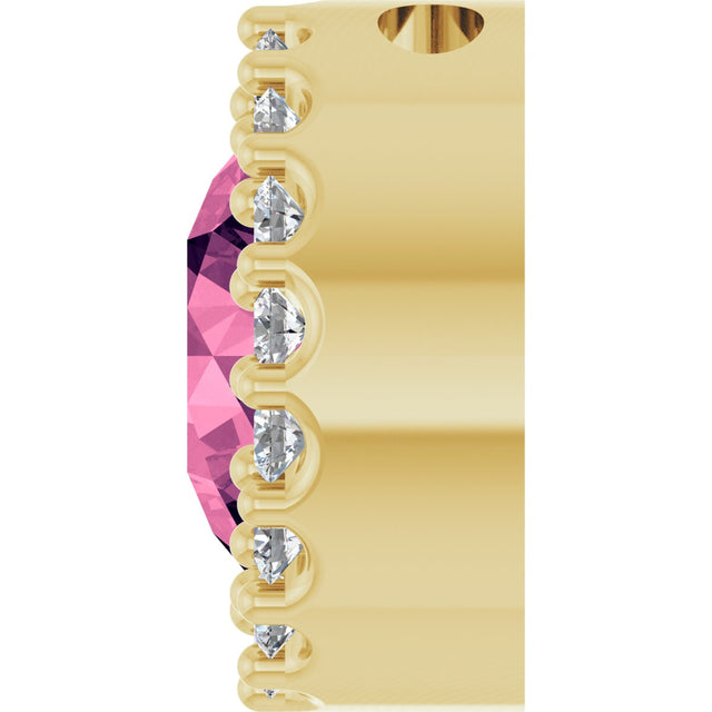 14K Gold Round Natural Pink Tourmaline Halo-Style Pendant - Yellow Gold - view 3