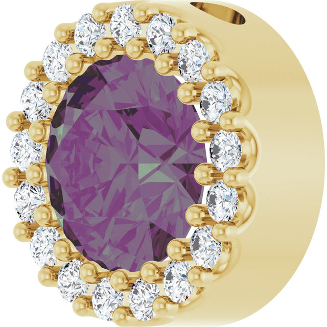 14K Gold Round Lab-Grown Alexandrite Halo-Style Pendant - Yellow Gold - view 2