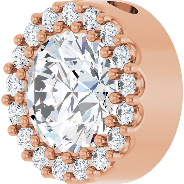 14K Gold Round Natural White Sapphire Halo-Style Pendant - Rose Gold - view 2