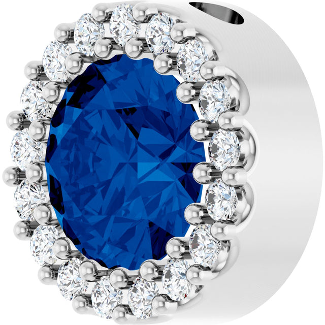 Platinum Round Natural Blue Sapphire Halo-Style Pendant – up to 1/10 CTW - view 2