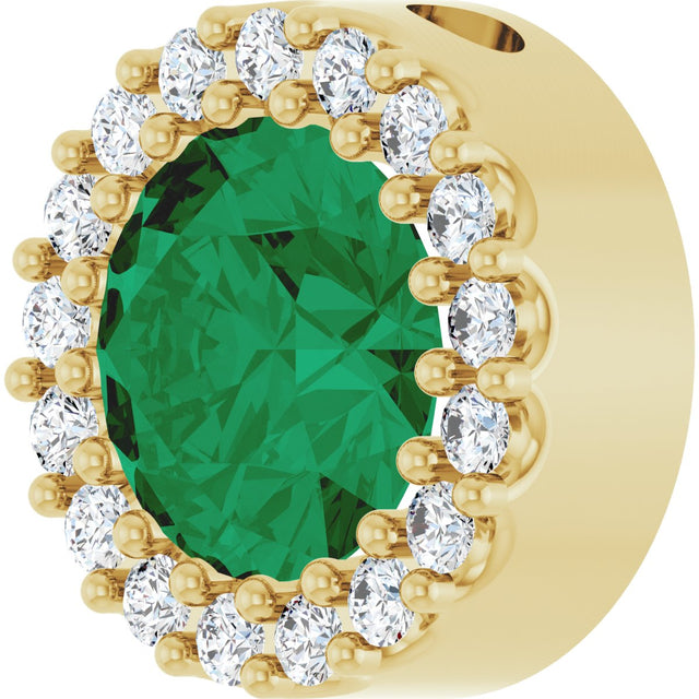 14K Gold Round Natural Emerald Halo-Style Pendant – up to 0.08 CTW - Yellow Gold - view 2