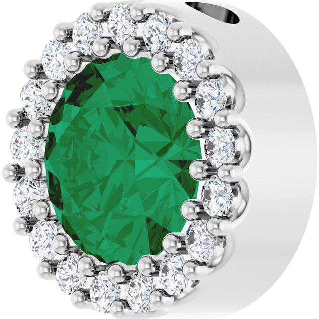 14K Gold Round Lab-Grown Emerald Halo-Style Pendant – up to 1/10 CTW - White Gold - view 2