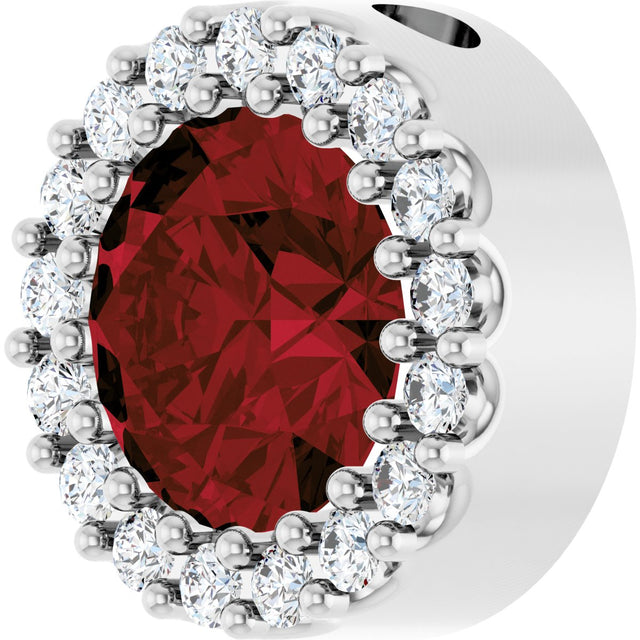 Platinum Round Natural Mozambique Garnet Halo-Style Pendant - view 2