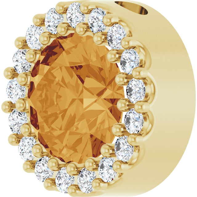 14K Gold Round Natural Citrine Halo-Style Pendant - Yellow Gold - view 2