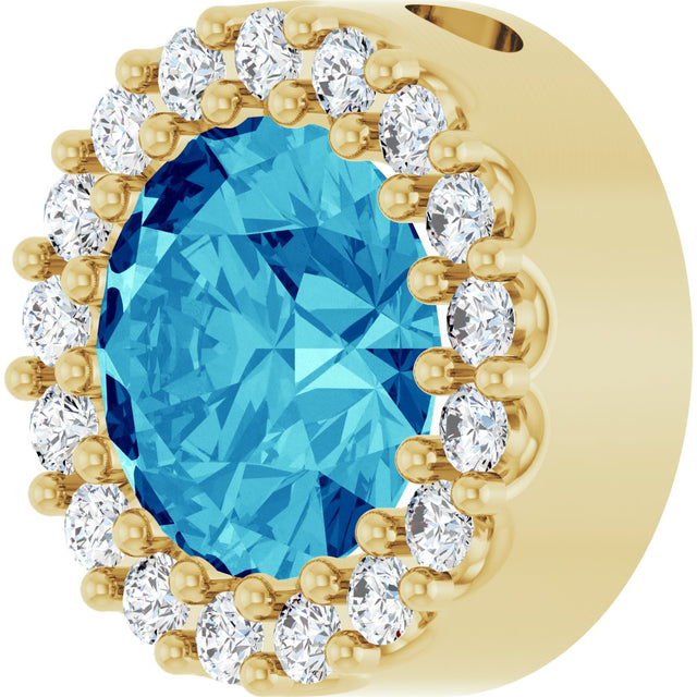 14K Gold Round Natural Blue Zircon Halo-Style Pendant - Yellow Gold - view 2