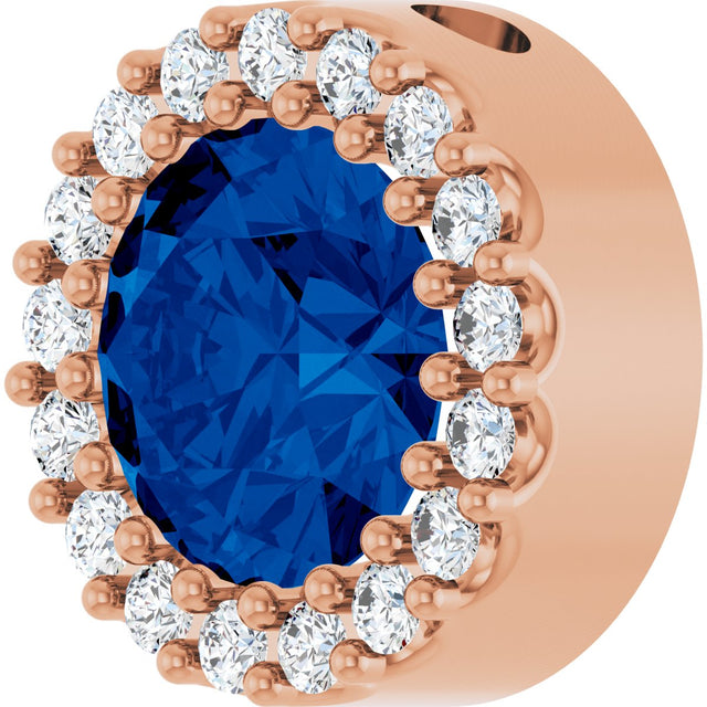 14K Gold Round Lab-Grown Blue Sapphire Halo-Style Pendant – up to 1/10 CTW - Rose Gold - view 2