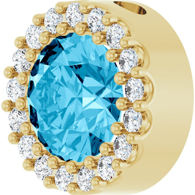 14K Gold Round Natural Aquamarine Halo-Style Pendant - Yellow Gold - view 2