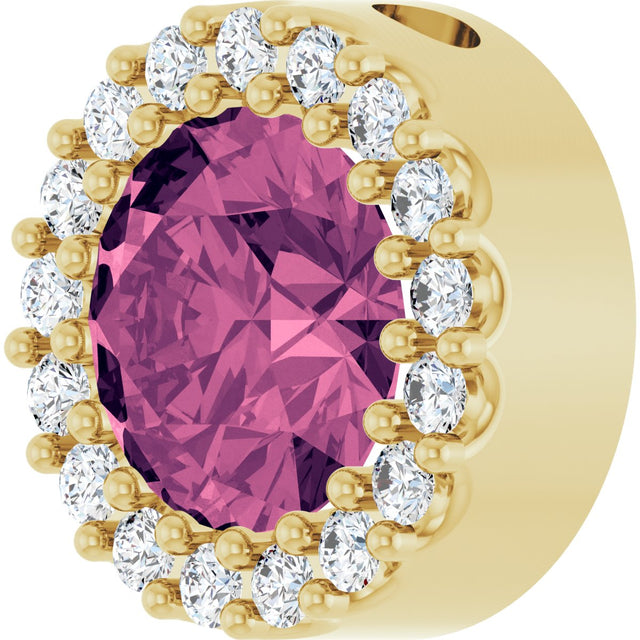 14K Gold Round Natural Pink Tourmaline Halo-Style Pendant - Yellow Gold - view 2