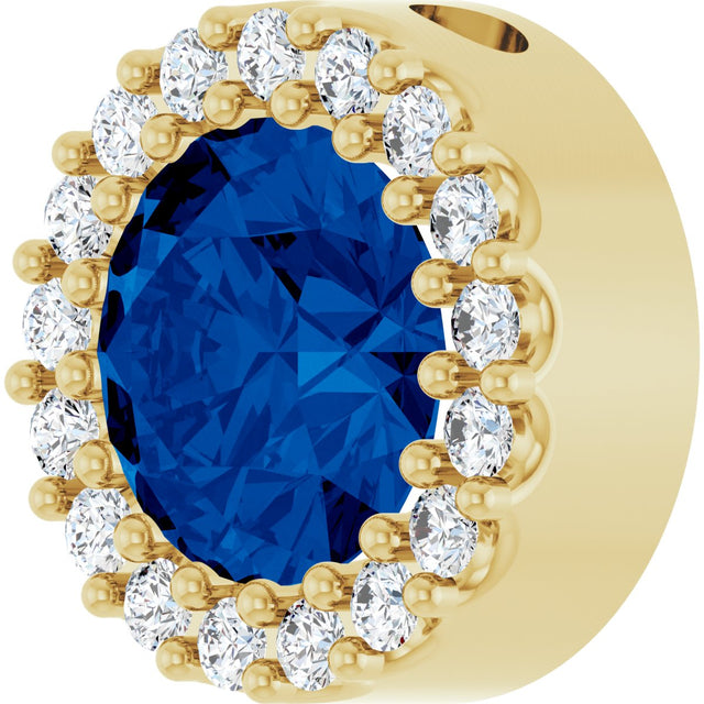 14K Gold Round Lab-Grown Blue Sapphire Halo-Style Pendant – up to 1/10 CTW - Yellow Gold - view 2