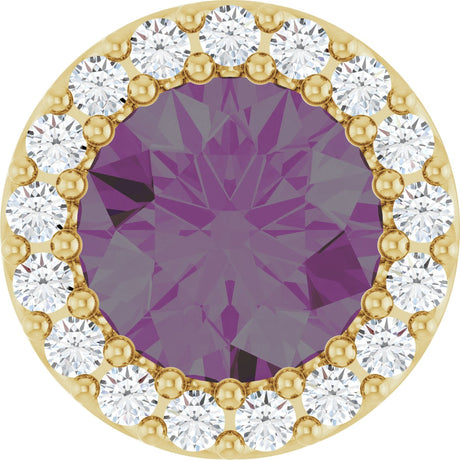 14K Gold Round Lab-Grown Alexandrite Halo-Style Pendant - Yellow Gold