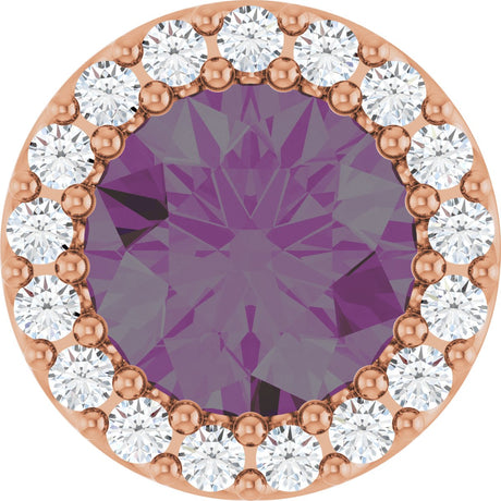 14K Gold Round Lab-Grown Alexandrite Halo-Style Pendant - Rose Gold