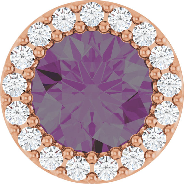 14K Gold Round Lab-Grown Alexandrite Halo-Style Pendant - Rose Gold