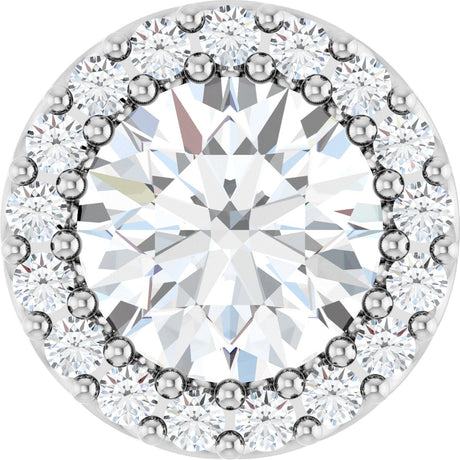 14K Gold Round Natural White Sapphire Halo-Style Pendant - White Gold