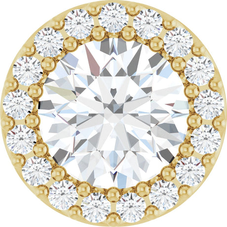 14K Gold Round Natural White Sapphire Halo-Style Pendant - Yellow Gold