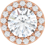 14K Gold Round Natural White Sapphire Halo-Style Pendant - Rose Gold
