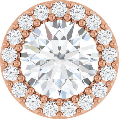14K Gold Round Natural White Sapphire Halo-Style Pendant - Rose Gold