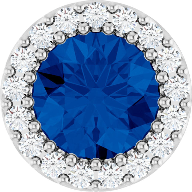Platinum Round Lab-Grown Blue Sapphire Halo-Style Pendant – up to 0.08 CTW