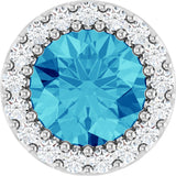 Platinum Round Natural Blue Zircon Halo-Style Pendant