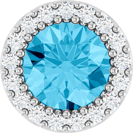 Platinum Round Natural Aquamarine Halo-Style Pendant