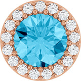 14K Gold Round Natural Aquamarine Halo-Style Pendant - Rose Gold