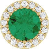 14K Gold Round Natural Emerald Halo-Style Pendant – up to 0.08 CTW - Yellow Gold