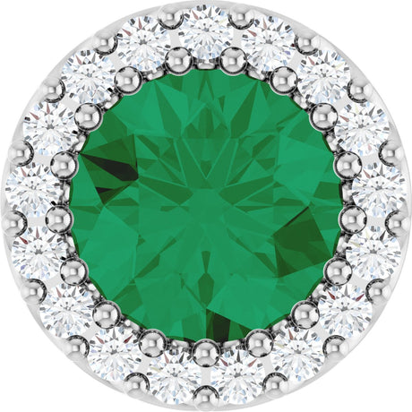 Platinum Round Natural Emerald Halo-Style Pendant – up to 1/10 CTW